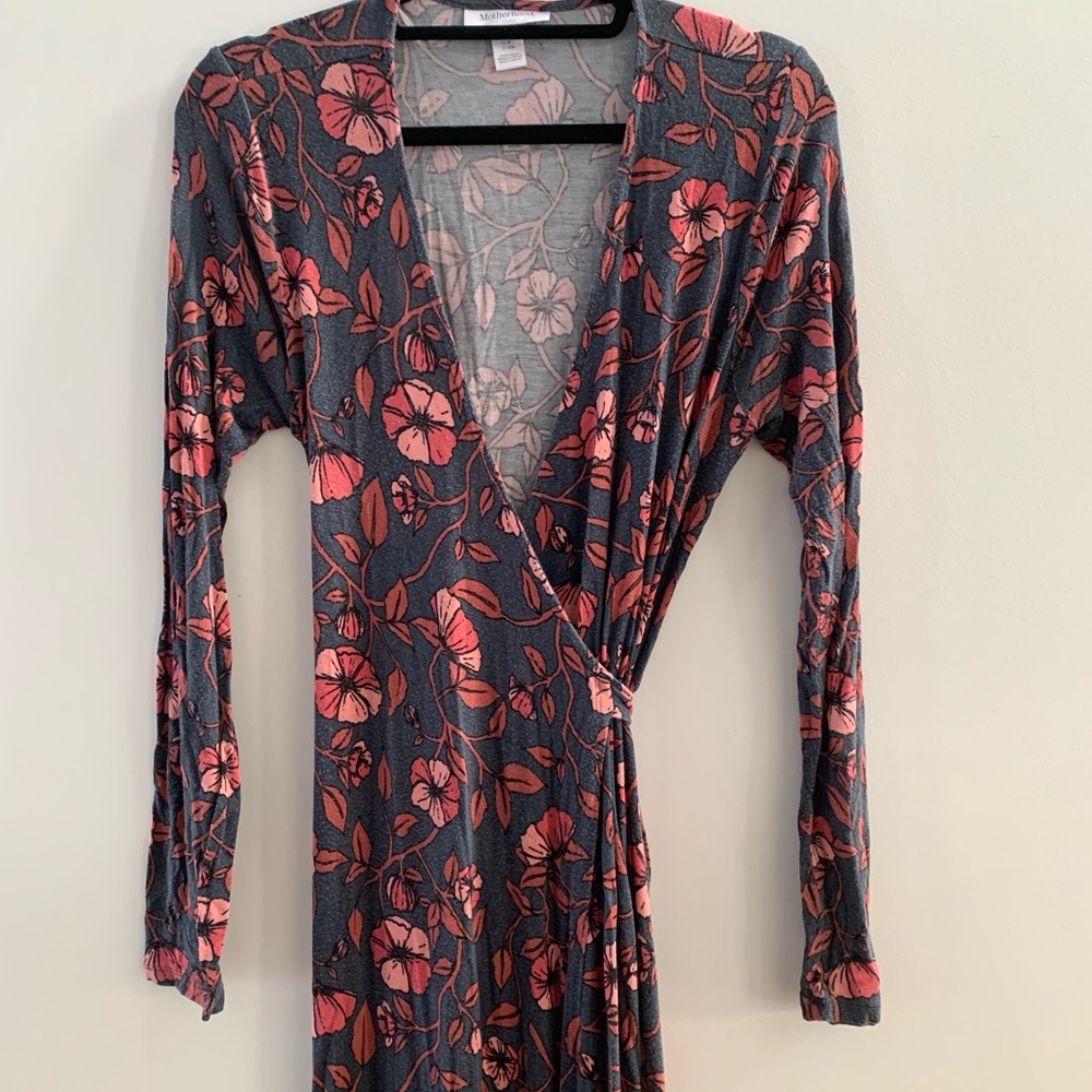 Maternity Floral Wrap Dress with Long Sleeves